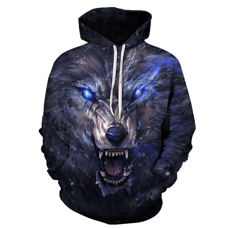 3D Wolf Pattern Printed Hooded Sweatshirt Fashion And Casual Men's Oversized Pullover Harajuku Street Design Hooded Sweatshirt