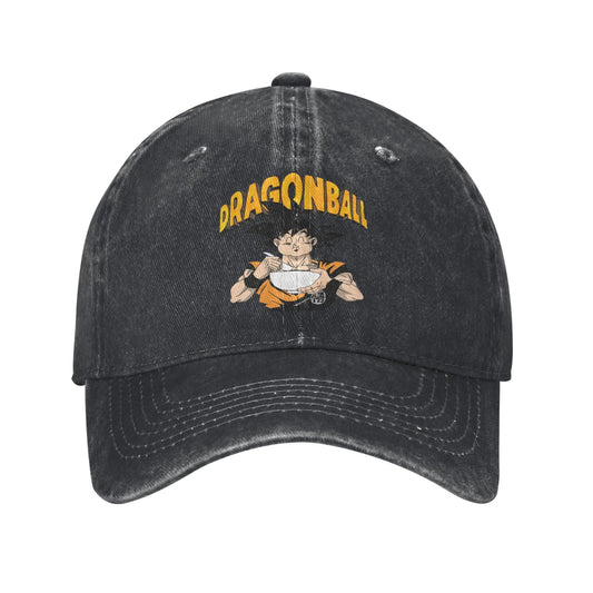 Retro DBZ dragon ball Goku Eating Ramen Baseball Caps Unisex Distressed Washed Sun Cap  Outdoor Summer Adjustable Fit Hats Cap