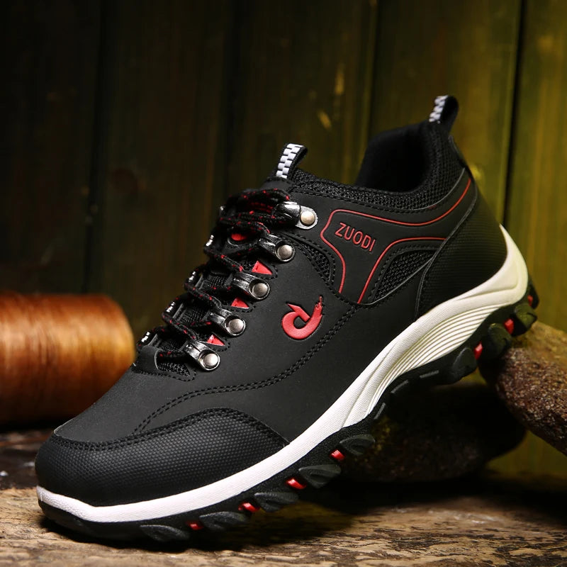 Autumn and Winter Men's Waterproof Hiking Shoes, Outdoor PU Leather Sports Shoes, Wear-Resistant, Walking, Tactical