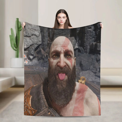 God of War Games Kratos Cartoon Flannel Blanket  Super Soft Throw Blanket for Couch Bed Travel Street Trend Bedspread Sofa Bed
