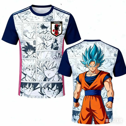 2026 Neues Bandai japanisches Anime Dragon Ball Son Goku x japanische Nationalmannschaft individuelles Fußballtrikot T-Shirt-Oberteil für Herren, Damen und Kinder