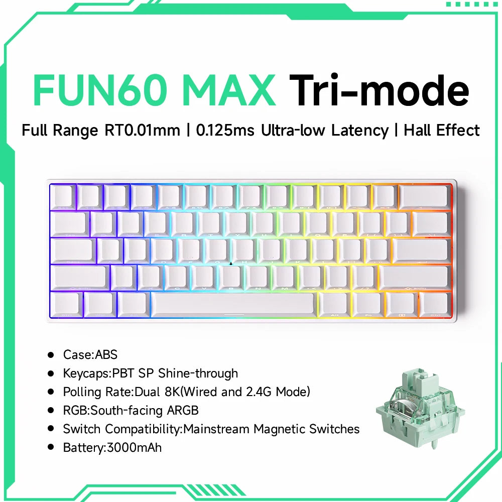Teclado mecánico Akko MonsGeek FUN60 con interruptores magnéticos 60% para gaming, Rapid Trigger 0.01mm, 8K, ARGB, HE/TMR, teclado personalizado