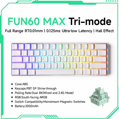 Teclado mecánico Akko MonsGeek FUN60 con interruptores magnéticos 60% para gaming, Rapid Trigger 0.01mm, 8K, ARGB, HE/TMR, teclado personalizado