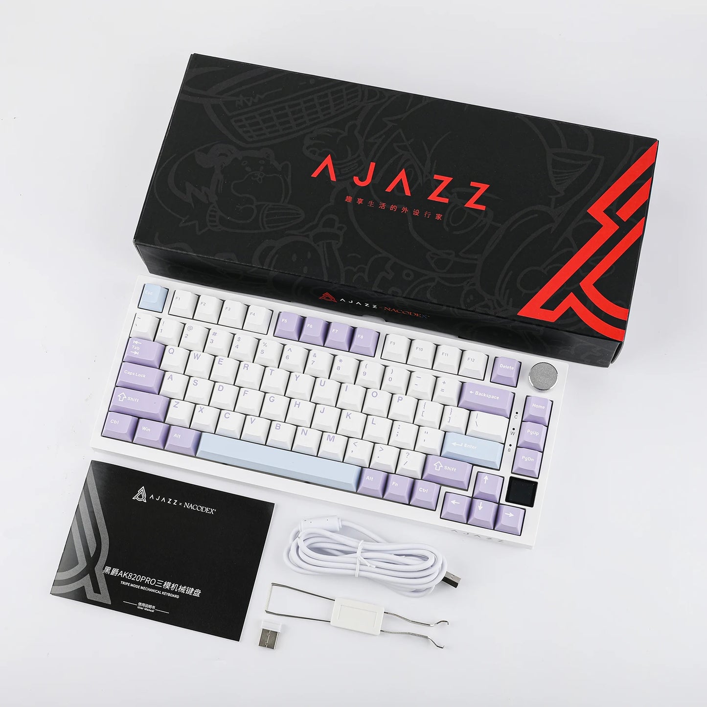 Ajazz AK820 Pro 75% mechanische Tastatur mit Gasket-Mount, Bluetooth 5.1/2.4G, kabellos/kabelgebunden, mit TFT-Bildschirm für Mac/Win