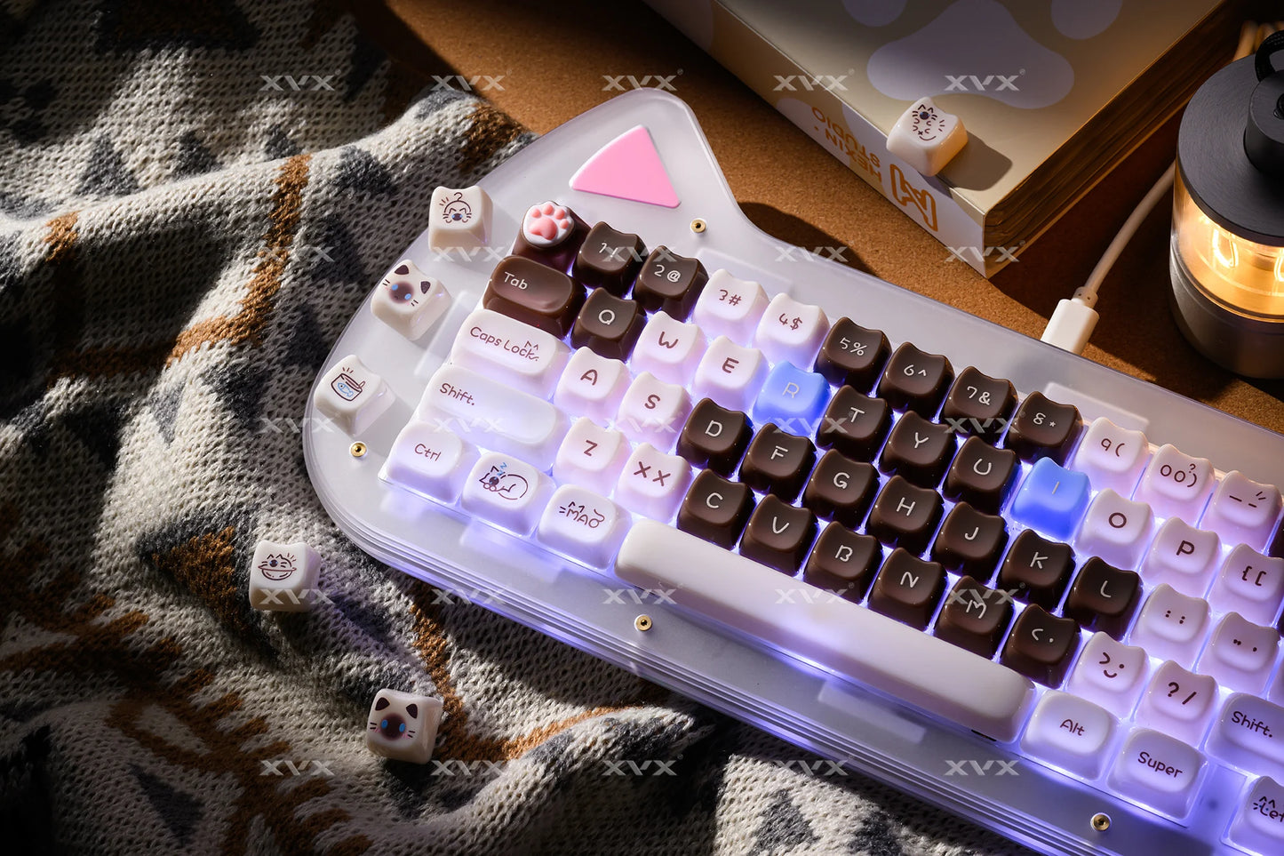 Keycaps XVX 148 Teclas Tema Gato Perfil MAO Keycap Coreana Brilhante e Fofa para Teclado 61 64 68 78 87 96 98 104 108