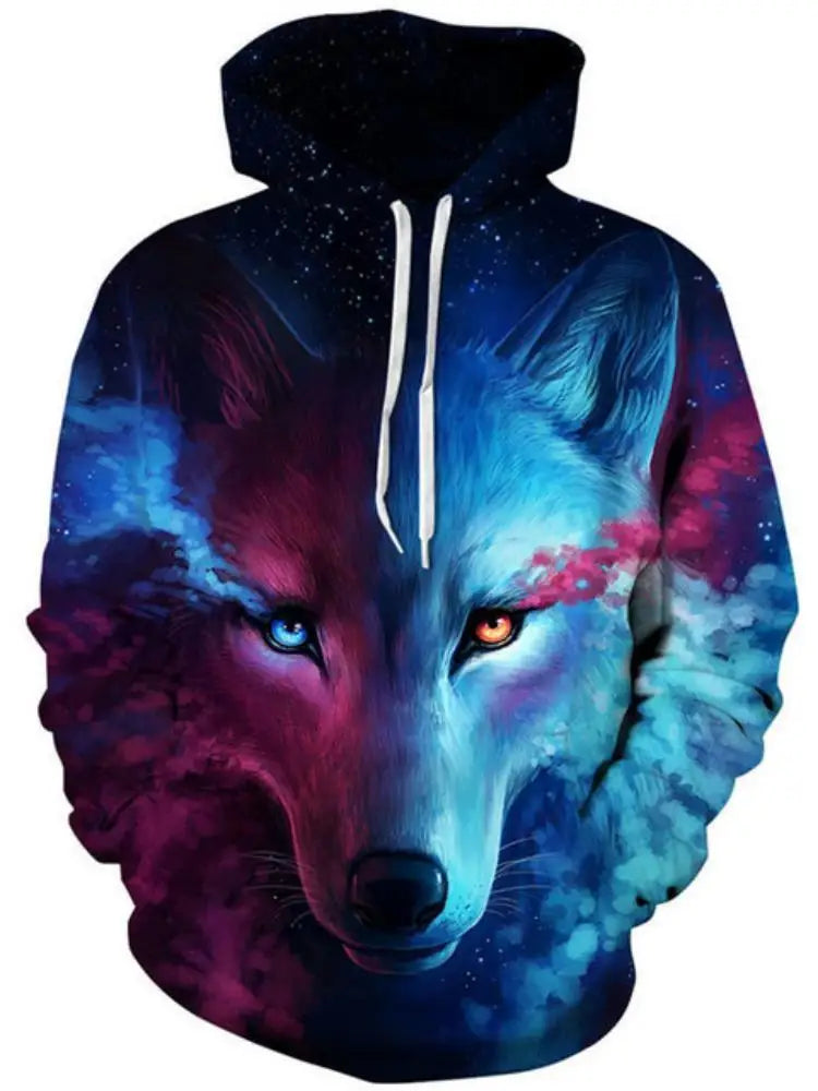 2023 Herren-Oversize-Hoodie mit 3D-Wolf- und Tiermotiv, wilder Krieger, modisches Sweatshirt, locker sitzender Streetwear-Trainingsanzug für Fitness