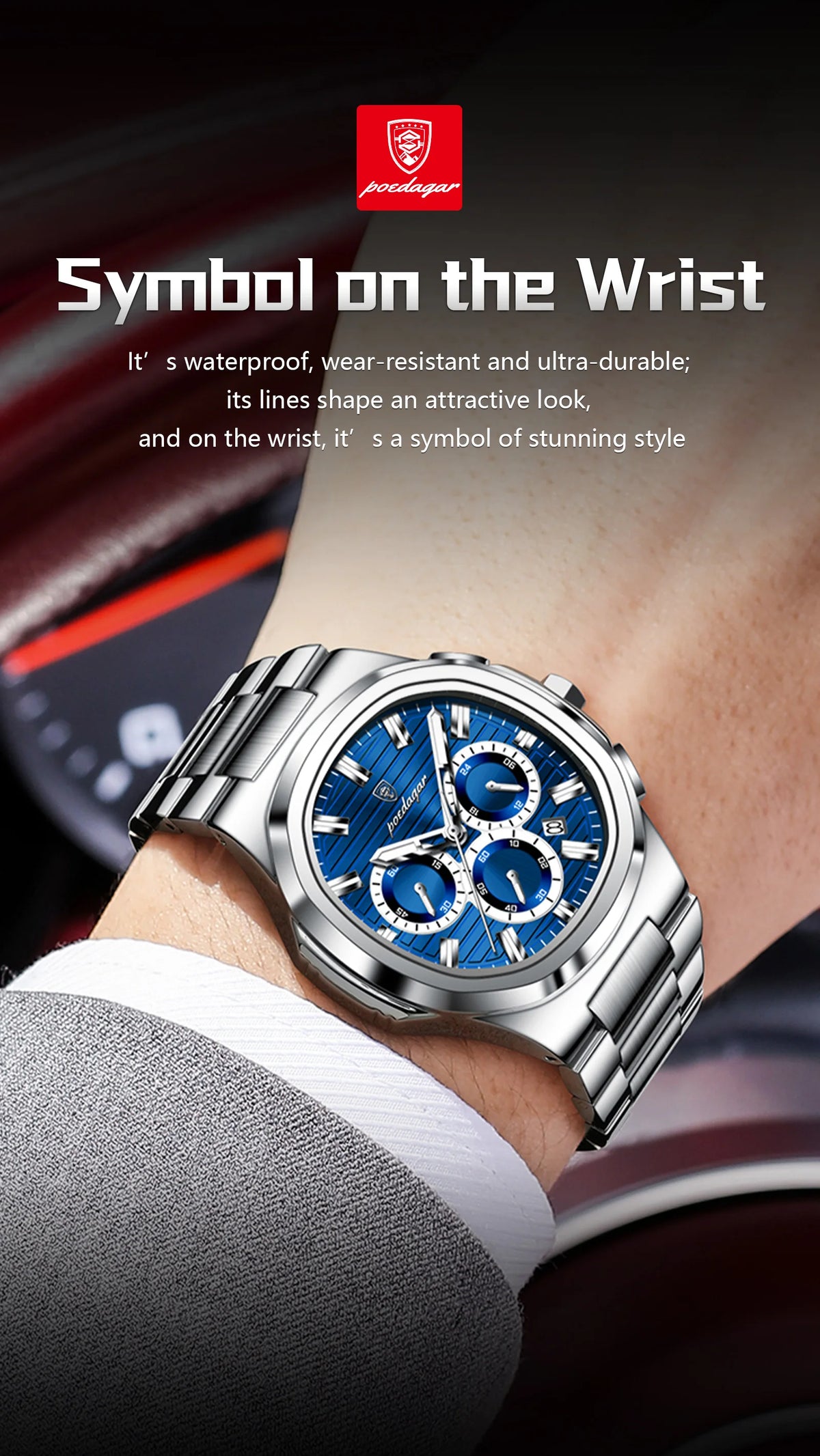 POEDAGAR Top Luxury Man Watch Waterproof Stainless Steel Luminous Men Clock Date Chronograph Quartz Business Men's Watches Reloj