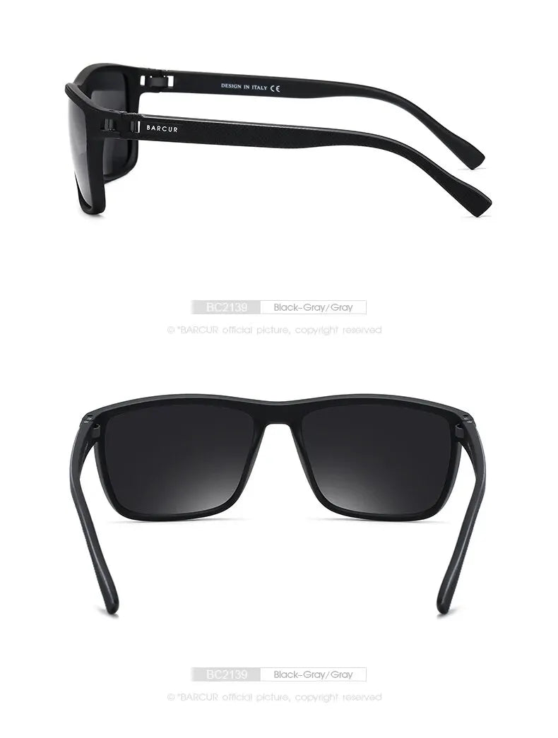 BARCUR Design TR90 Sunglasses Men Polarized Light Weight Sports Sun Glasses Women Eyewear Accessory Oculos UVAB Protection