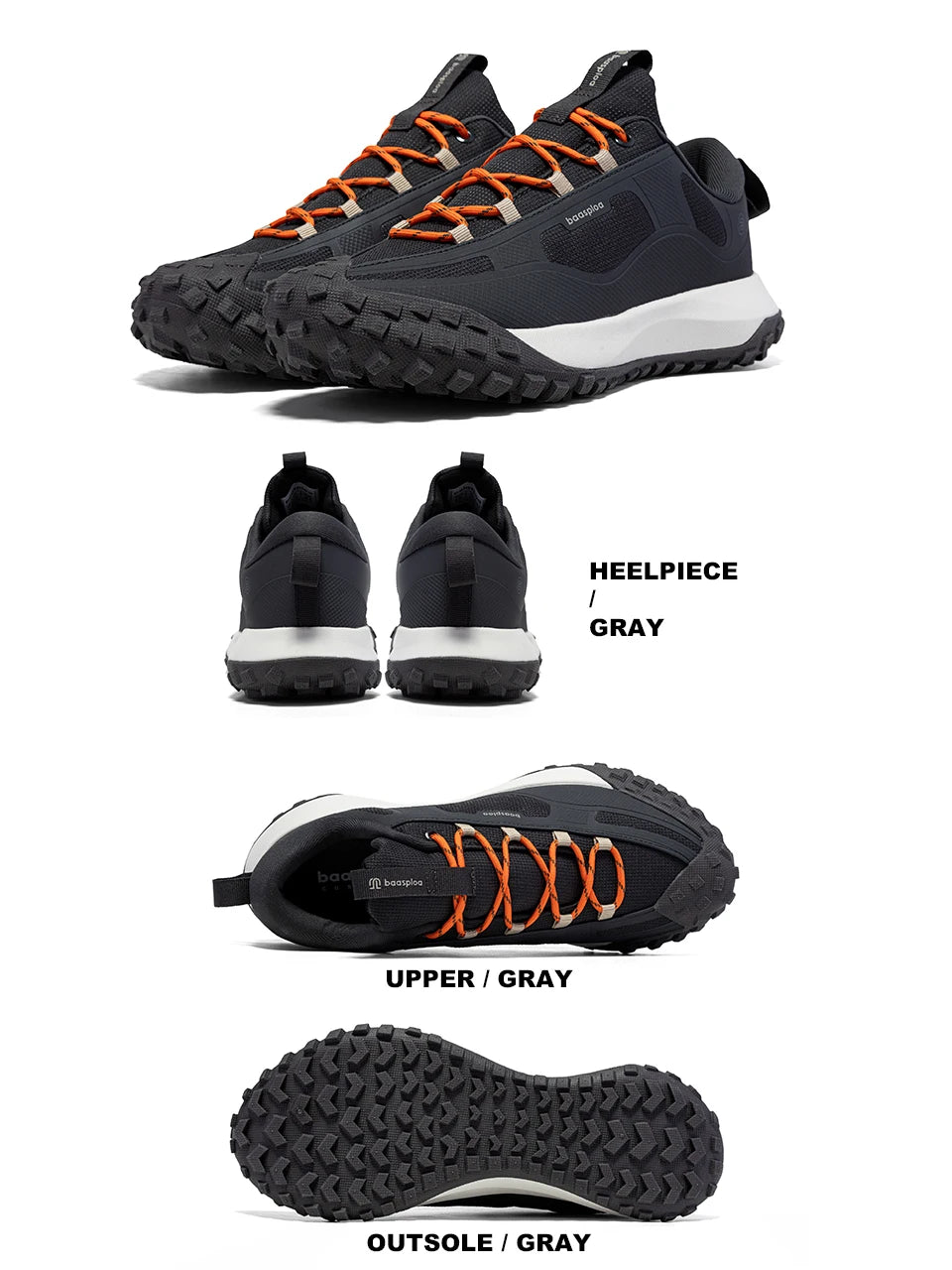 Baasploa Hiking Shoes Men Outdoor Waterproof Camping Resistant Non-Slip Sneakers Casual Lightweight Lace-Up Walking Shoes for Men