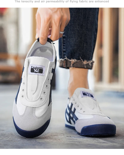 Men's Classic Running Shoes Lace-Up Flat Bottom Sports Shoes Soft Sole Walking Gym Breathable Couple Casual Canvas Tennis Shoes