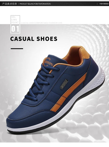 YRZL Herren-Schuhe Frühling Herbst Wasserdichte Walking-Sneaker Freizeit-Herren-Ledersportschuhe Rutschfeste Tennis-Schuhe für Herren