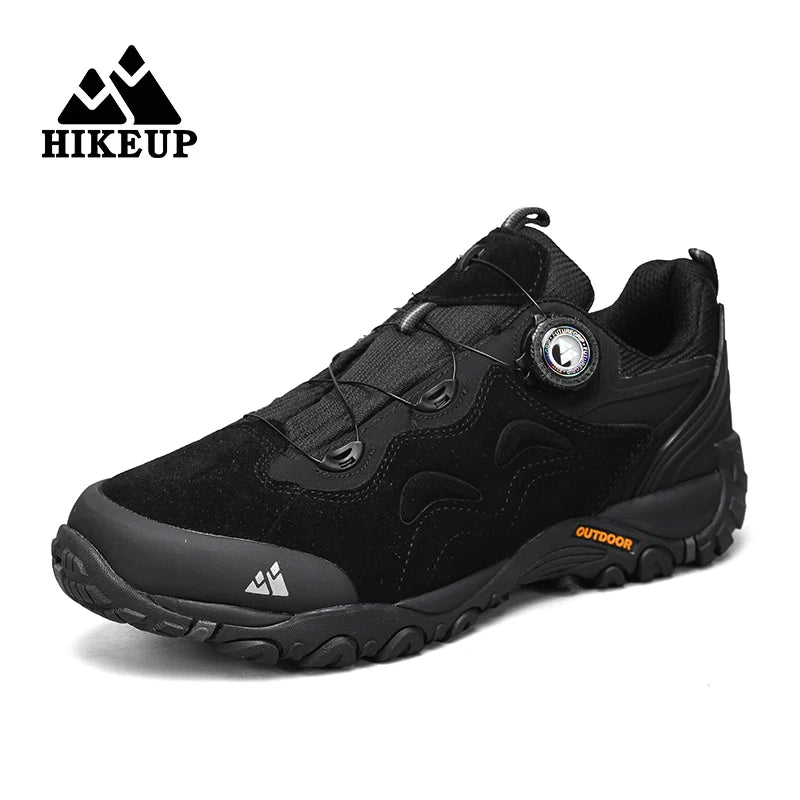 HIKEUP Leather Men's Outdoor Hiking Shoes Tourist Trekking Sneakers Mountain Climbing Trail Jogging Shoes with Turnbuckle