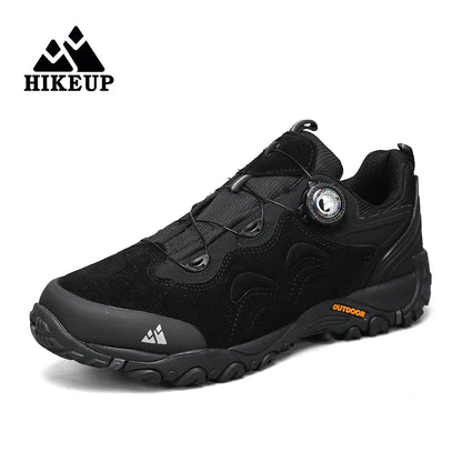 HIKEUP Leather Men's Outdoor Hiking Shoes Tourist Trekking Sneakers Mountain Climbing Trail Jogging Shoes with Turnbuckle