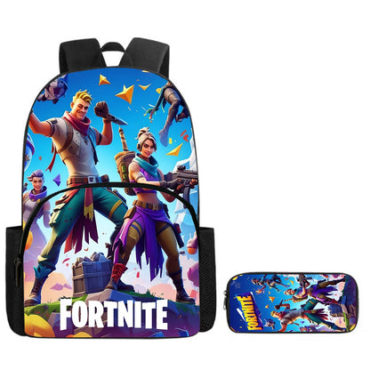 Zaino Fortnite Cartoon con tasca frontale e astuccio 2 pz - Set scolastico per bambini e bambine dai 5 agli 8 anni, regalo per il rientro a scuola