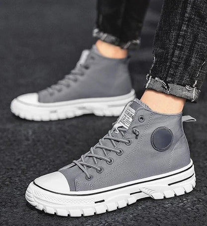 Men's Canvas Shoes High Top Casual Breathable Sports Shoes Gray Skateboarding Vulcanized Shoes Comfortable Sneakers 2025 New