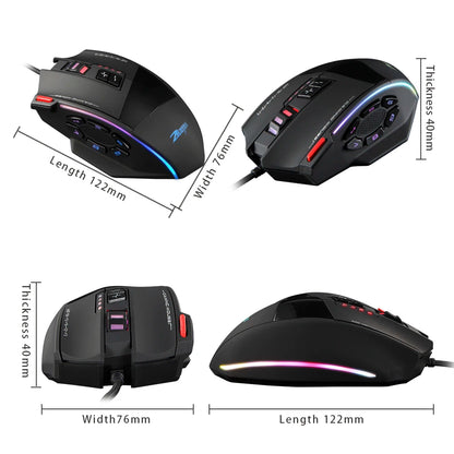 ZELOTES C13 Wired Mouse Programming Gaming Mouse 13 Keys 10000DPI RGB Light Laser Mouse for Laptop Computer PC
