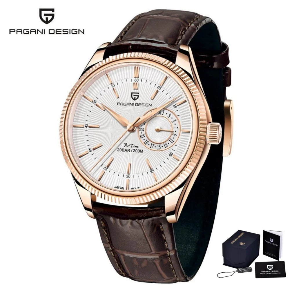 PAGANI Design PD1689 Men's Quartz Watch Japan VH65 Movement Sapphire Glass Leather Strap 20Bar Waterproof Men's Wristwatch