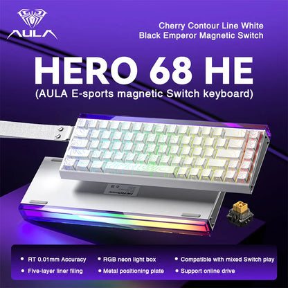 AULA HERO68 HE Tastatur mit Magnetschaltern, Rapid Trigger, 8K Polling Rate, Esports-Gaming-Tastatur, RGB, kabelgebundene mechanische Tastatur