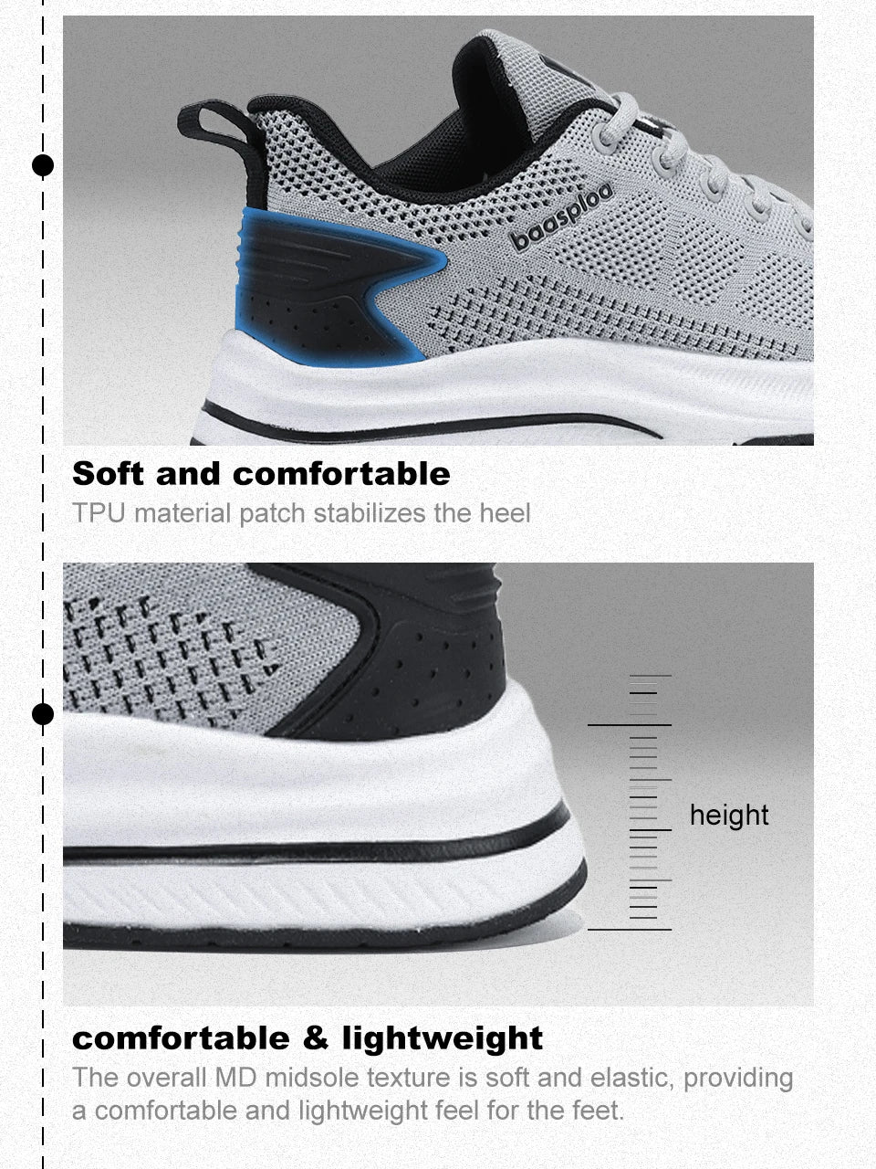 Baasploa Men's Running Shoes Brand, Male Designer Mesh Casual Sneakers, Lightweight Lace-Up New Male Outdoor Sports Tennis Shoes