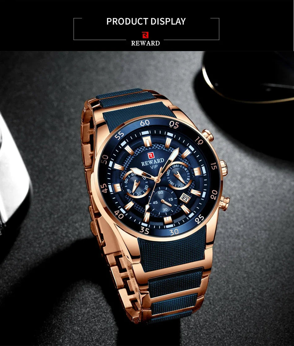 REWARD Relogios Masculino 81011M Sports Silicone Quartz Men's Watch Waterproof Calendar Chronograph Luminous Watches Men Часы