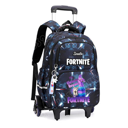 Fortnite-Trolleytasche – leichtes Treppensteigen, Anime-Design, wasserfester Rucksack mit Rollen, großes Fassungsvermögen, Schultasche für Schüler, lässige Reisetasche