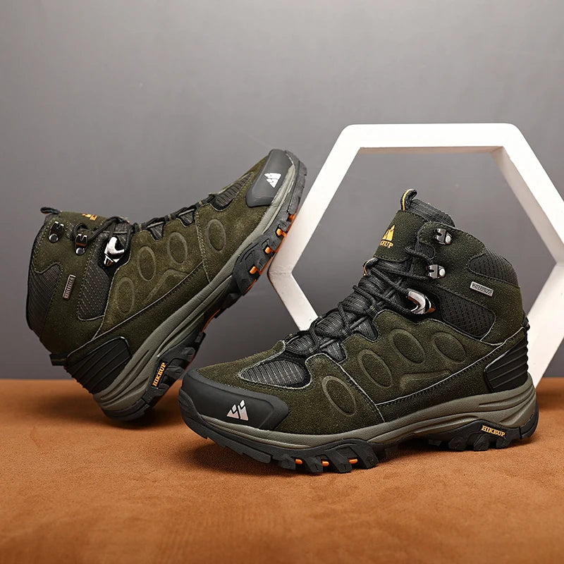 HIKEUP High-Top Men Hiking Boots Winter Outdoor Shoes Lace-Up Non-Slip Sports Casual Trekking Boots Men Suede Warm Shoes