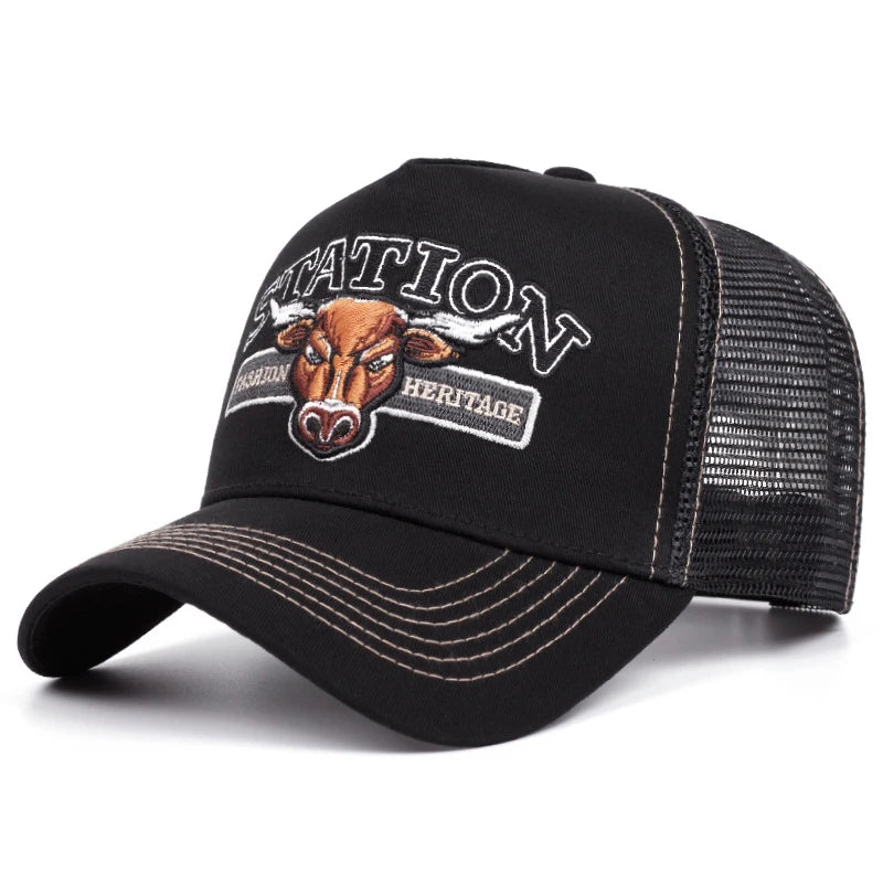 2025 Personalized New STATION Bullhead Truck Hat Men's Skateboarding Hat HipHop Hat Women's Casual Sun Hat Baseball Hat Mesh Hat