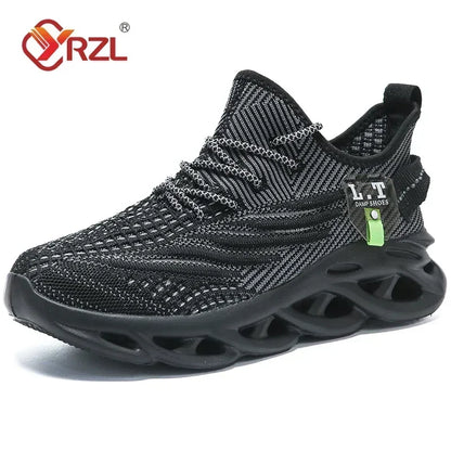 YRZL Men Sports Running Black Jogging Shoes Casual Sneakers Outdoor Breathable Mesh Women Light Shock-Absorption Black Tennis