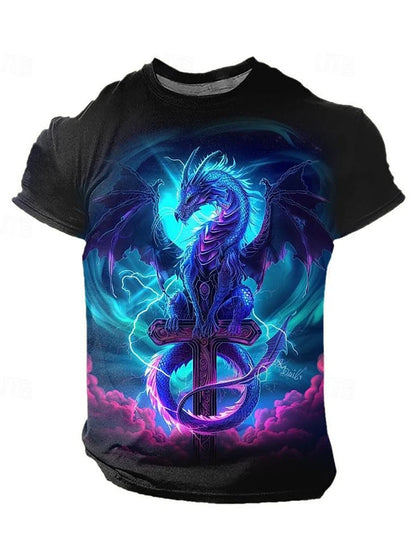 3D-Drachenprint Herren-T-Shirt – Sommerliches Freizeit-Streetwear-Shirt für Herren, Outdoor-Sport, Kurzarm, Urban Fashion