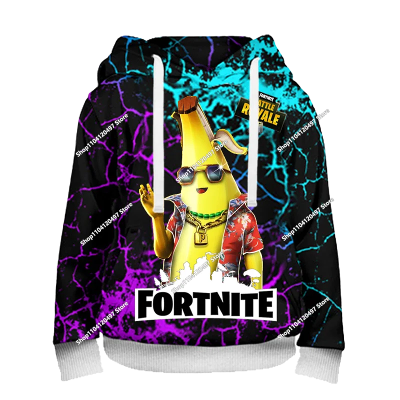 Детски аниме суитшърт с качулка Fortnite, мъжки streetwear хип-хоп спортен стил, ежедневен свободен суитшърт за навън, модерен дизайн