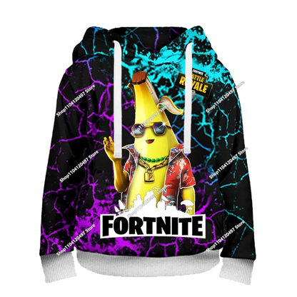 Детски аниме суитшърт с качулка Fortnite, мъжки streetwear хип-хоп спортен стил, ежедневен свободен суитшърт за навън, модерен дизайн