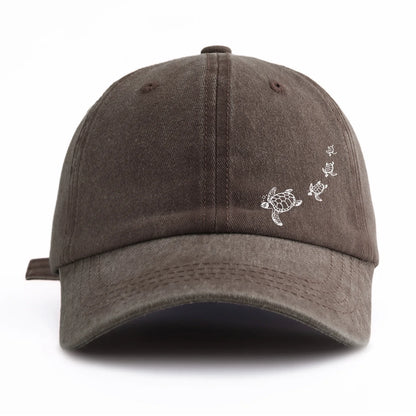 1pc Turtle Print Washed Baseball Cap for Adults,Minimalist Retro Style Casual Soft Adjustable Dad Hat,Perfect As Gift