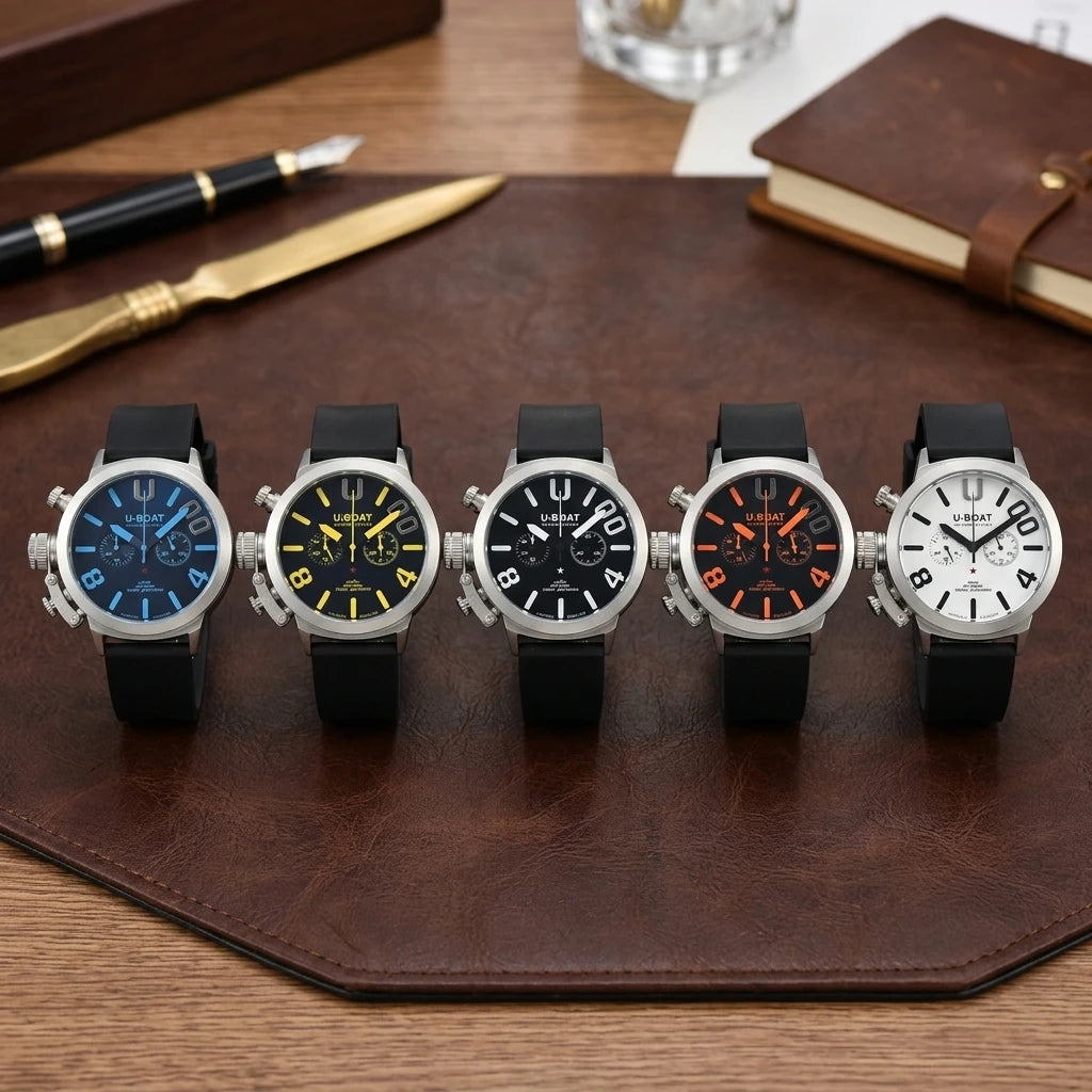 U-Boat Classico 1001 Style Men's Watch Big Dial Stainless Steel Case Rubber Band Luminous Waterproof 1001M Sports Wristwatch