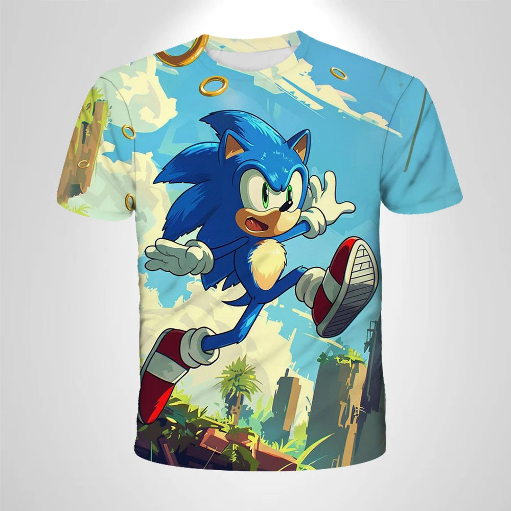 206 Sonic The Hedgehog Anime Boys' Breathable T-shirt Children's Fashion Clothing Casual Wear, Breathable Thin Style, Unisex Top