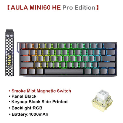 AULA MINI60 HE Tri-Mode Wireless Mechanical Keyboard Magnetic Switch 8000Hz Polling Rate RGB Backlit FPS Esports Gamer Keyboard