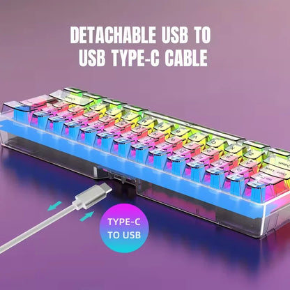 61-key fully transparent wired gaming keyboard with RGB backlight, ergonomic design, portable and ultra-compact 60% mini film keyboard