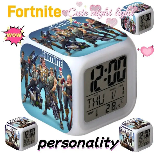 Fortnite-Wecker, niedlich, modisch, im Cartoon-Stil, personalisiert, kreativ, Kawaii, minimalistischer LED-Wecker, Geschenk zum Geburtstag von Freunden
