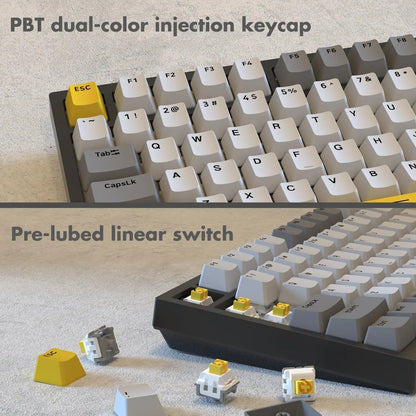 Teclado Mecânico com Fio AJAZZ AK820 75%: Hot-Swappable, Retroiluminação RGB/Branca/Azul-Gelo, Controlo por Botão de Volume | Para Escritório e Gaming