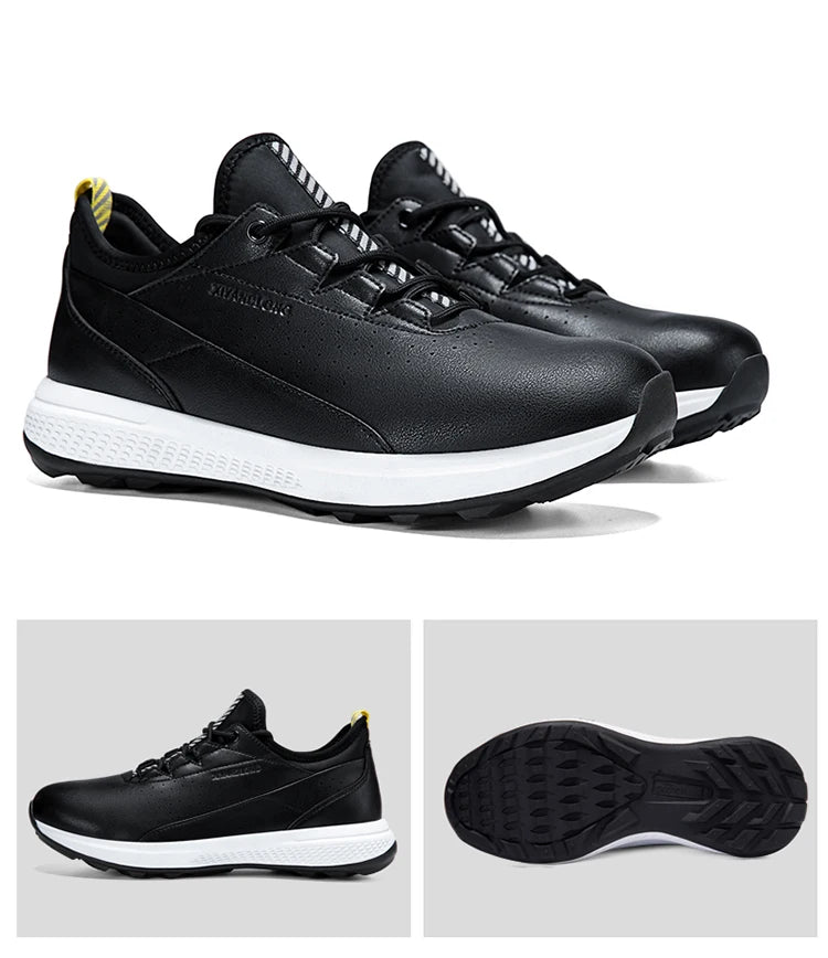 Golf Sports Shoes for Men, Waterproof High-Quality Leather Golf Competition Sports Shoes, Formal Golf Course Training Shoes for Men