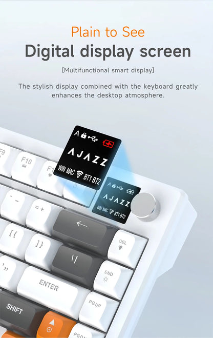 AJAZZ AF82 Low-Profile Electrostatic Keyboard 4000mAh Tri-Mode 75% Type-C Display Screen Keyboard Office Gaming E-sport