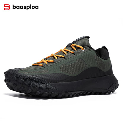 Baasploa Hiking Shoes Men Outdoor Waterproof Camping Resistant Non-Slip Sneakers Casual Lightweight Lace-Up Walking Shoes for Men