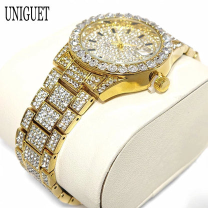 Hot Fashion Luxury Brand UNIGUET Womens Watch Elegant Pink Diamond Small Dial BlingBling Quartz Ladies Mini Iced Wristwatch Gift