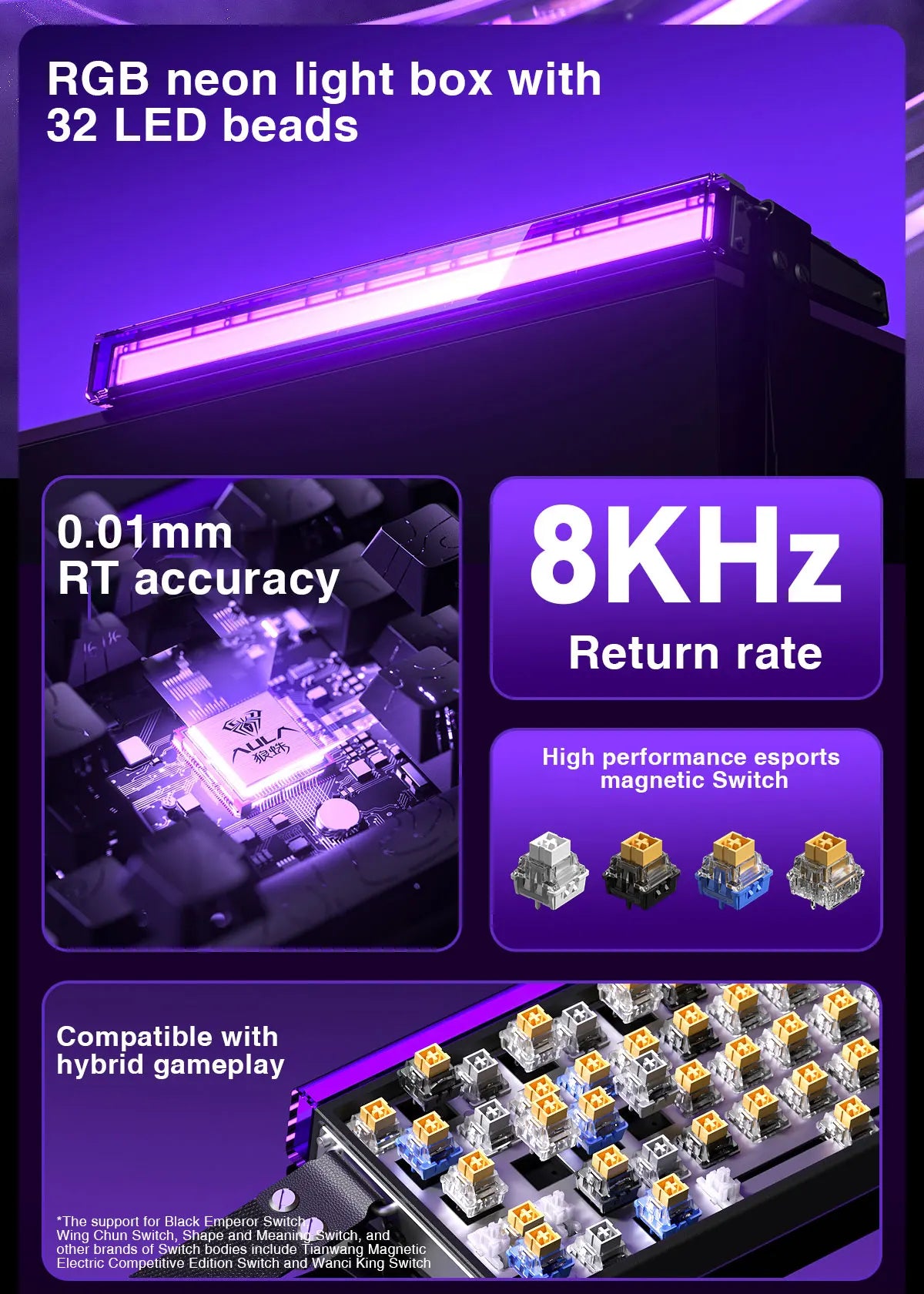 AULA HERO68 HE Tastatur mit Magnetschaltern, Rapid Trigger, 8K Polling Rate, Esports-Gaming-Tastatur, RGB, kabelgebundene mechanische Tastatur