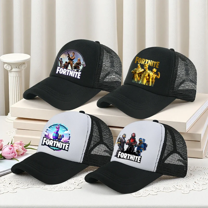 Детска бейзболна шапка Fortnite с принт в анимационен игрови стил, лятна дишаща мрежеста шапка с регулируема козирка, подарък за детски рожден ден