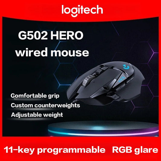 Logitech G502 HERO Wired Gaming Mouse, 25,600 DPI RGB Gaming Mouse with HERO Sensor, 11 Programmable Buttons, Adjustable Weight, USB Gaming Mouse