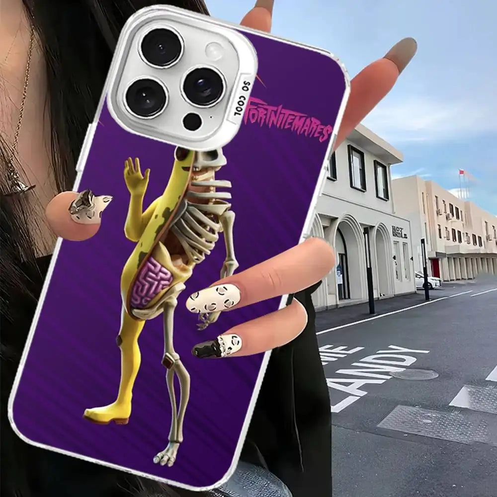 Cover F-Fortnites color argento per iPhone 17 16 15 14 13 12 11 Pro Max Plus