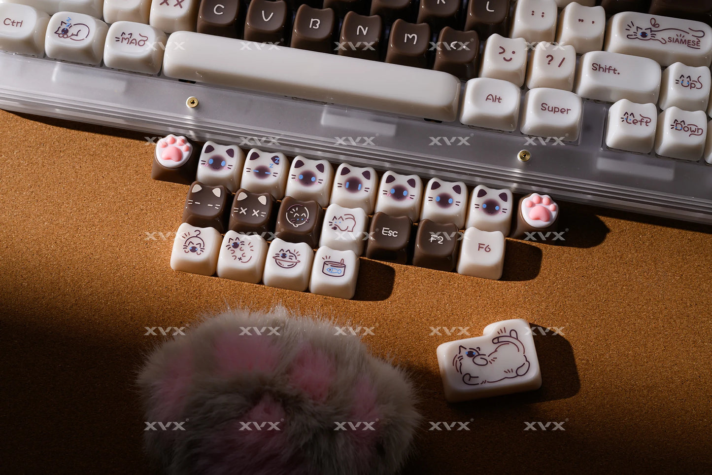 Keycaps XVX 148 Teclas Tema Gato Perfil MAO Keycap Coreana Brilhante e Fofa para Teclado 61 64 68 78 87 96 98 104 108