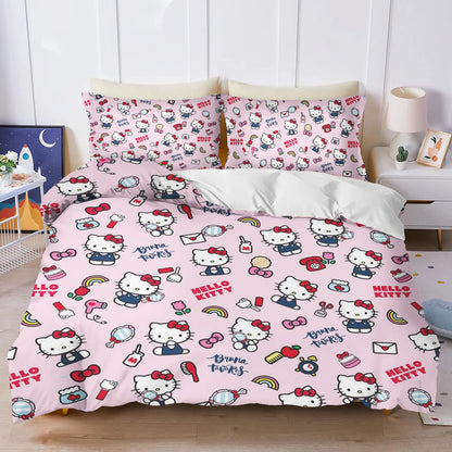 Hello Kitty Bettbezug-Set, 3D-Kinderbettwäsche, 3-teilig, 1 Bettdeckenbezug, King Size
