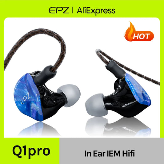 EPZ Q1 Pro Yunshuilan Wired HiFi Bass Earbuds IEM Gaming Earphones with Mic, 10mm Dual Magnetic Driver, Detachable 0.78mm 2-Pin Cable