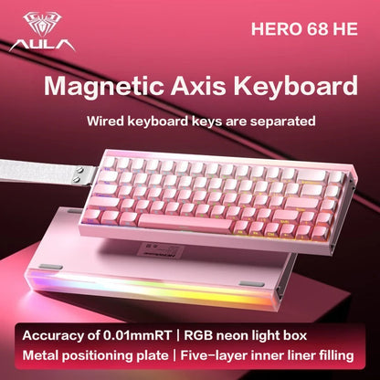 Tastiera meccanica gaming AULA HERO 68 HE con asse magnetico RT, cablata, illuminazione RGB, polling rate 8K e incisione laterale